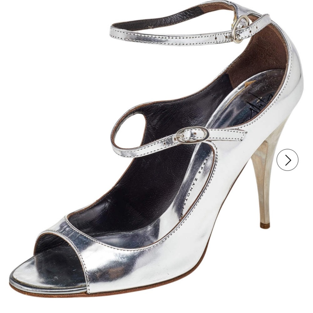 Giuseppe Zanotti Metallic Silver Leather Ankle Strap Pumps Size 38